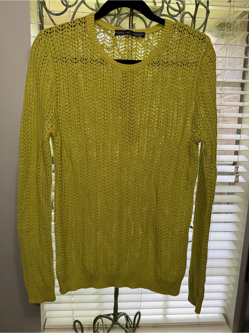 Zara Open-Knit Crewneck Sweater - Olive